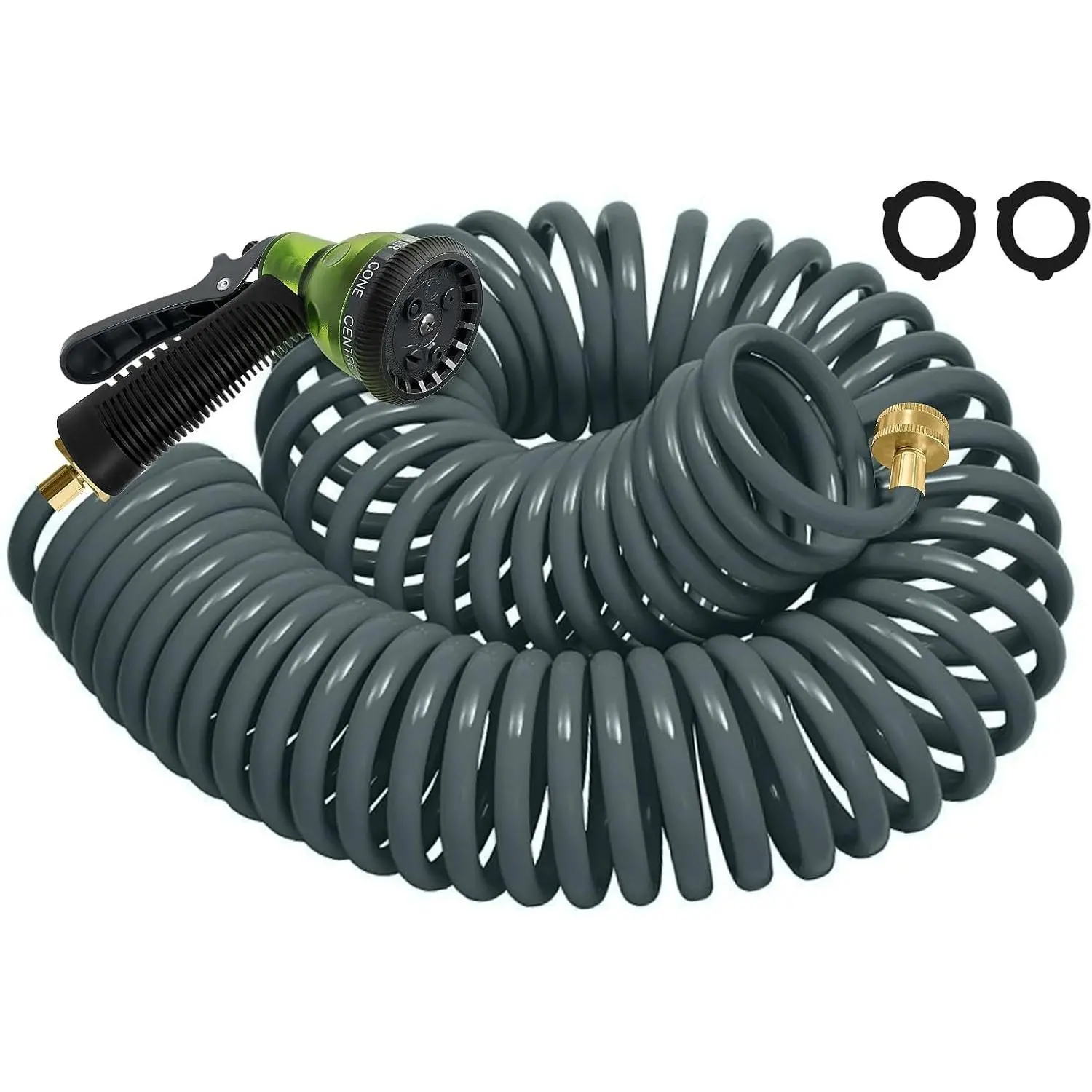 Coil Hose 25FT EVA Coil Garden Hose With 3/4'' Brass Connector | Flexible Water Hose Lightweight and No Kink Includes 7 Patterns Spray Nozzle For Outdoors Lawn Watering Car Washing