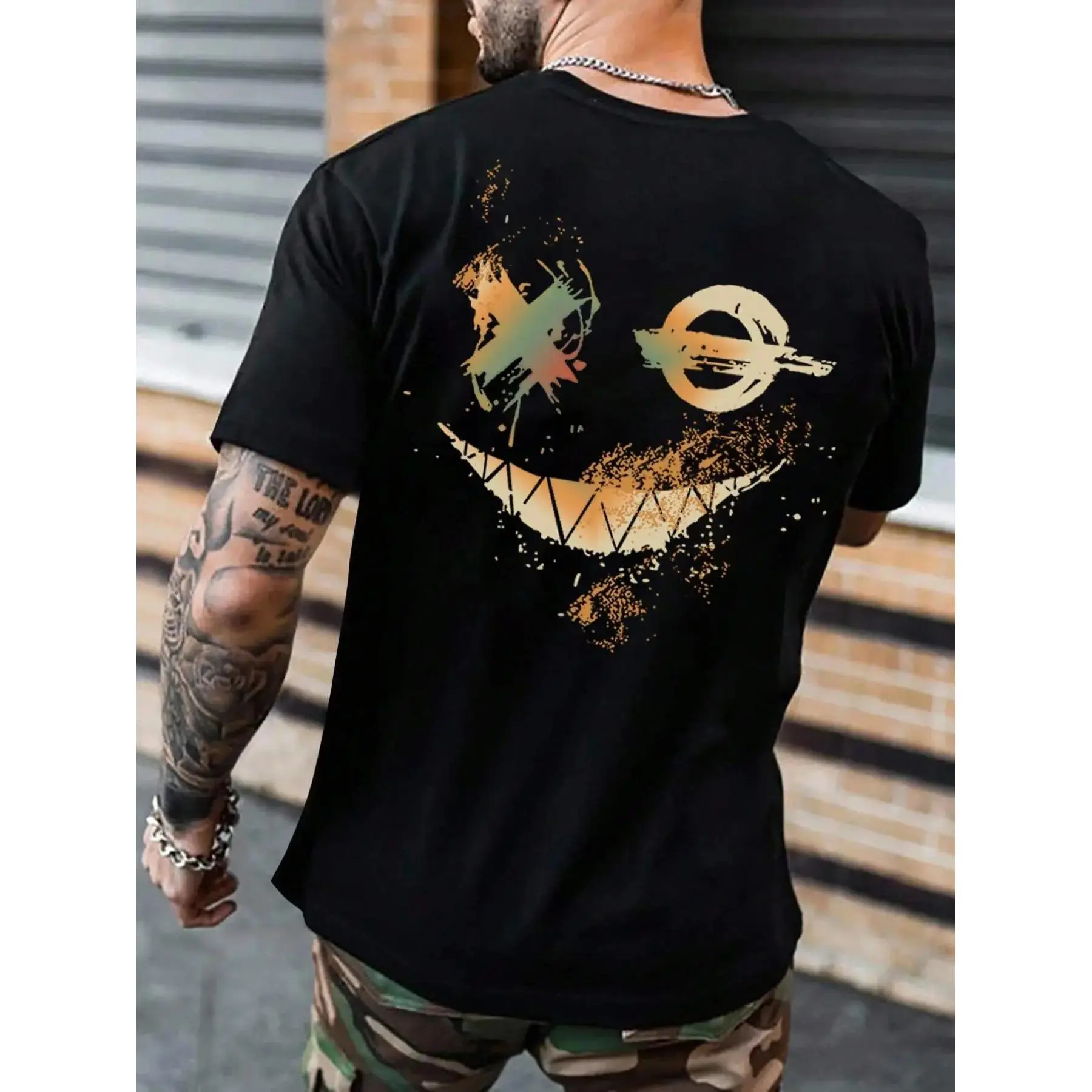 Men's Smile Face Graphic T-Shirt, Soft Smooth 100% Cotton Shortsleeve Tee, Casual Menswear for Daily Wear, Classic, Tshirt