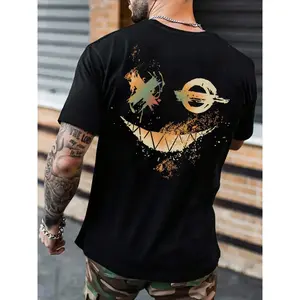 Men's Smile Face Print Round Neck Jersey Tee, Regular Fit Casual Short Sleeve T-shirt, Men's Summer Top for Daily Wear