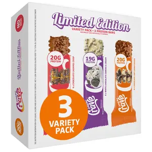Crave Protein Bars – Variety Pack – Cookie Dough, Caramel Crisp, Cookies & Cream – 19-20g High Protein, No Added Sugar – Soft Protein Snacks for Breakfast & Office – Meal Replacement Bar, 3 Pack