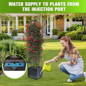Elevated Planter Box with Trellis, Self-Watering Tomato Planter Box, Durable Plastic Flower Pot, Adjustable & Detachable Garden Trellis Tomato Cage, Perfect for Climbing Plants, Vegetables and Flowers, Elevated Planting Boxes, Outdoor Planters
