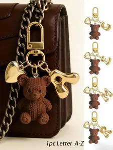1pc Letter Teddy Bear Keychain, Gold Bubble Letter A-Z Keyring, Cute Teddy Bear Bag Charm Pendant, Suitable For Handbag, Wallet, Backpack, Travel Bag, Decorative Keychain, Applicable For Gym, Classroom, Matching Games
