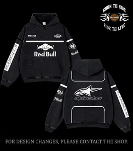 Retro A x RedB White Racing Washed Hoodie World Champion Enthusiast Apparel Streetwear Racing Team Super Motorsports Clothing Riders Motocross Off-Road Dirt Bike Fan Gear Cotton For Moto Fan