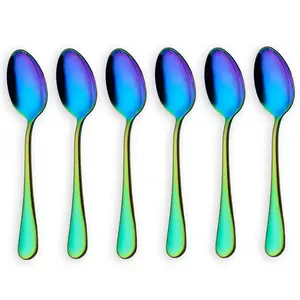 Rainbow color TeaSpoons Coffee Spoon Mini Cake Spoon Stainless Steel Set of 6 Pieces (Coffee Scoops)