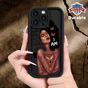Mobile Phone Case for IPHONE16/15/14/13/12/11 Pro Max, and Interesting African Girl 2D Flat Print Simple Lens Full Cover Halloween Gift for Men and Women Protection Protective