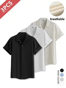 3-Pack Men’s Business Casual Short Sleeve Shirts – Slightly Stretchable, Wrinkle-Resistant, Slim Fit, Stylish and Comfortable, FathersDayGift