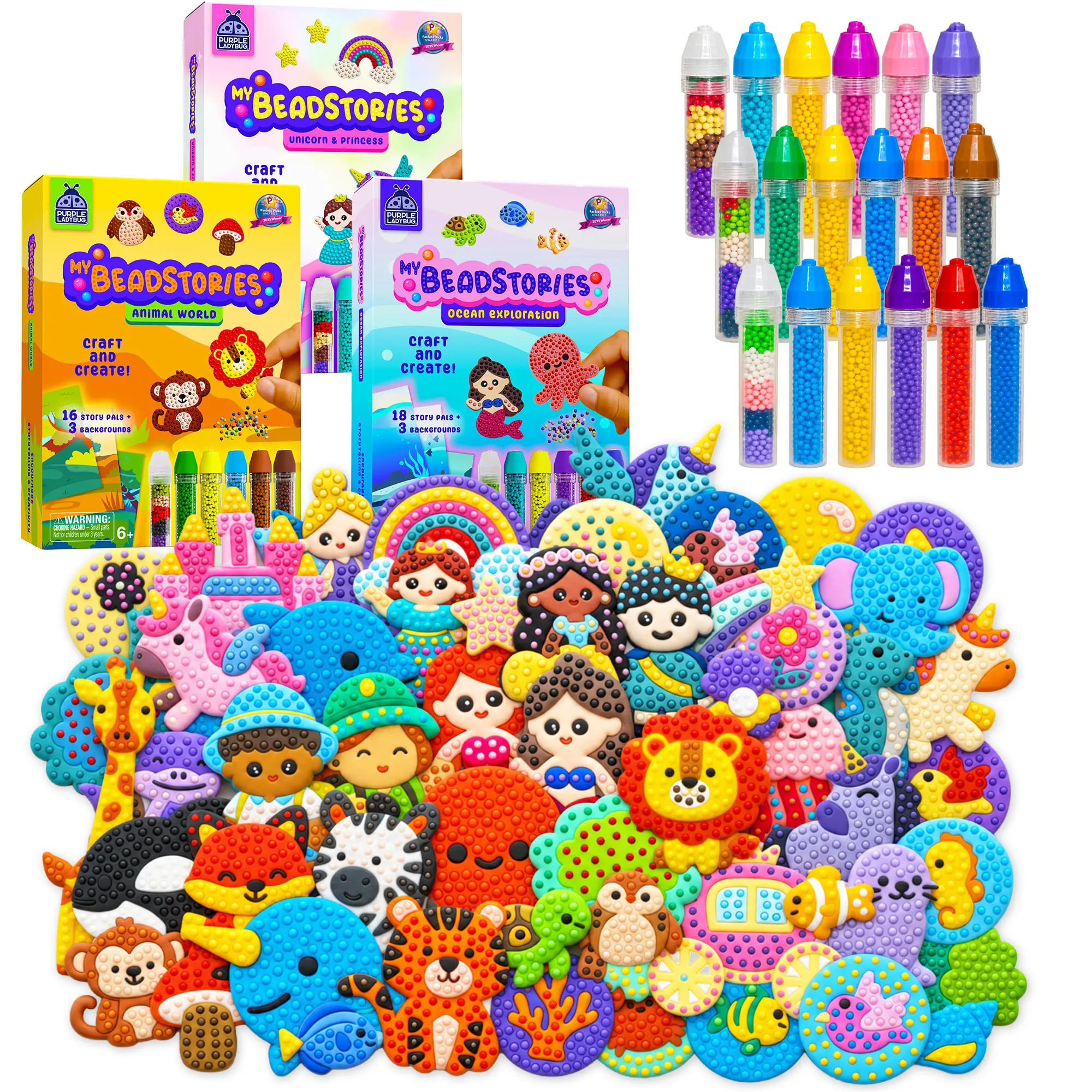 Purple Ladybug Beadstories Bead painting & Storytelling Craft Kit, Screen-free creativity for kids, low-mess, low-prep, everything you need included. Keeps kids busy and having fun while expressing themselves - a gift you'll be proud to give!