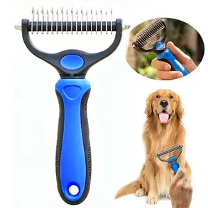 Pet Grooming Brush-Shedding Brush, Dual-Sided Undercoat Rake with Stainless Steel Teeth, Deshedding Tool for Long-Haired Pets,No More Nasty Shedding or Flying Hair
