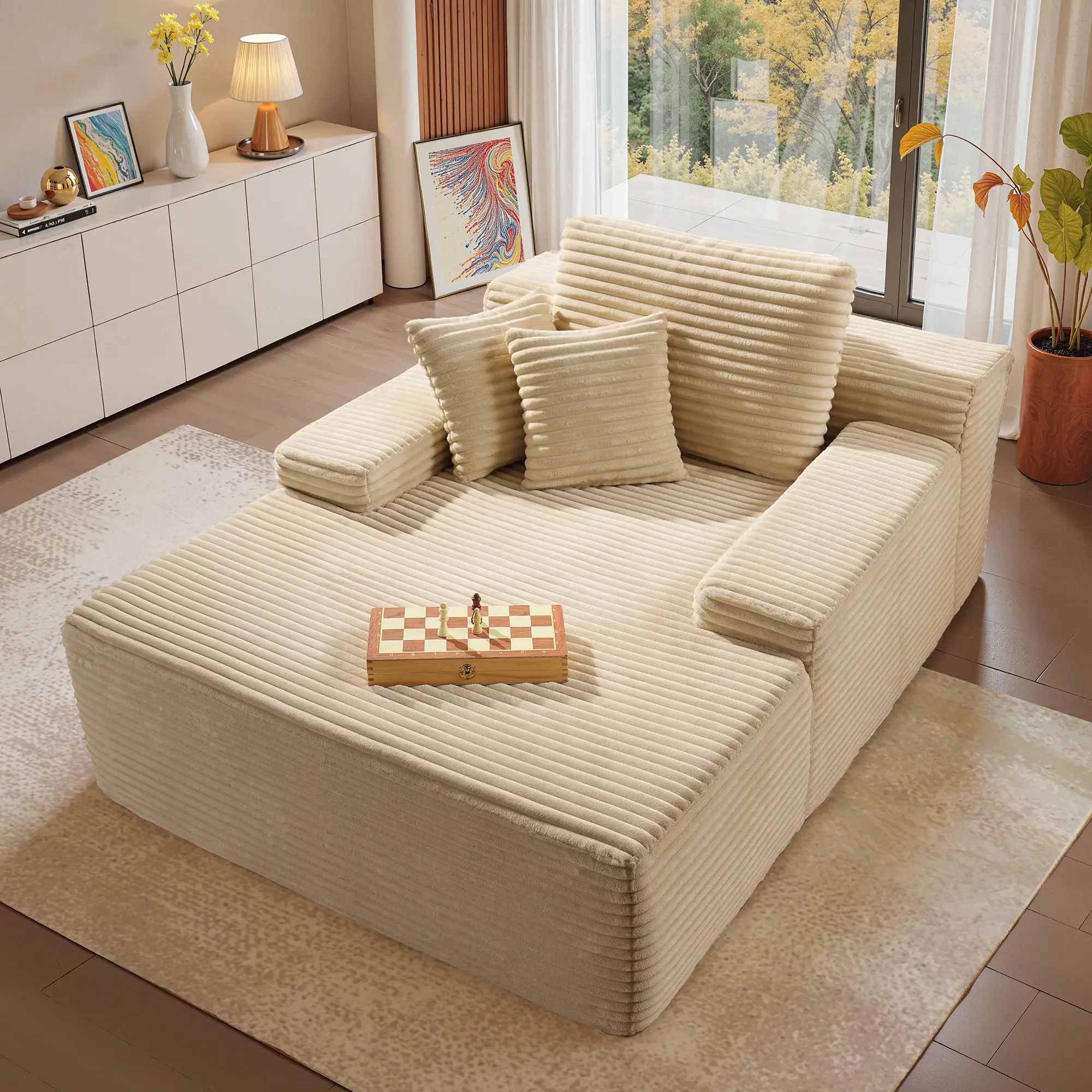 Beige Plush Corduroy without Cup Holders
