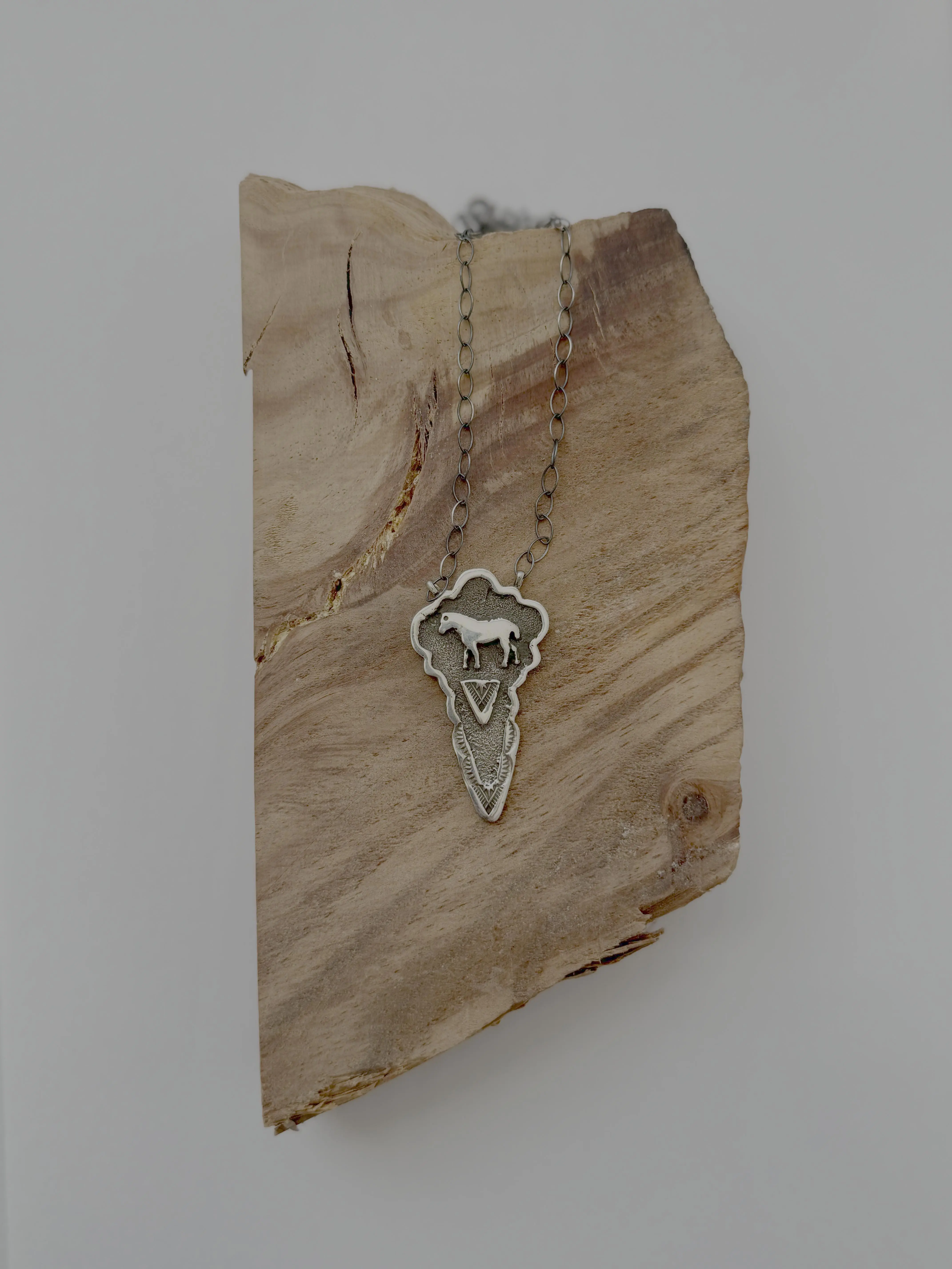 Sterling Silver Arrowhead with Horse Necklace - Native Handmade - Emerson Kinsel