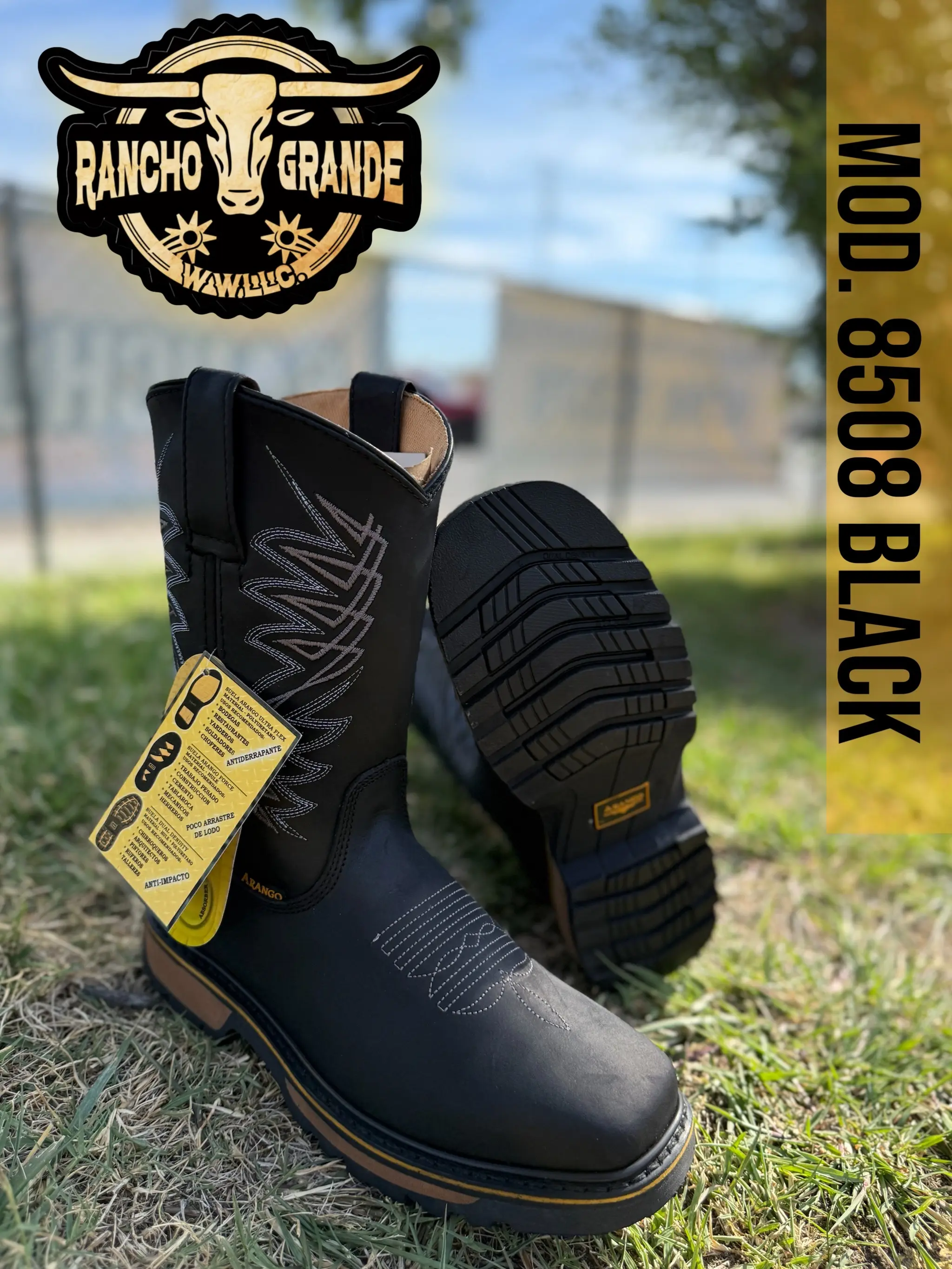 Men’s Slip Resistant Black Work boots With or without Steel Toe Pull on boots