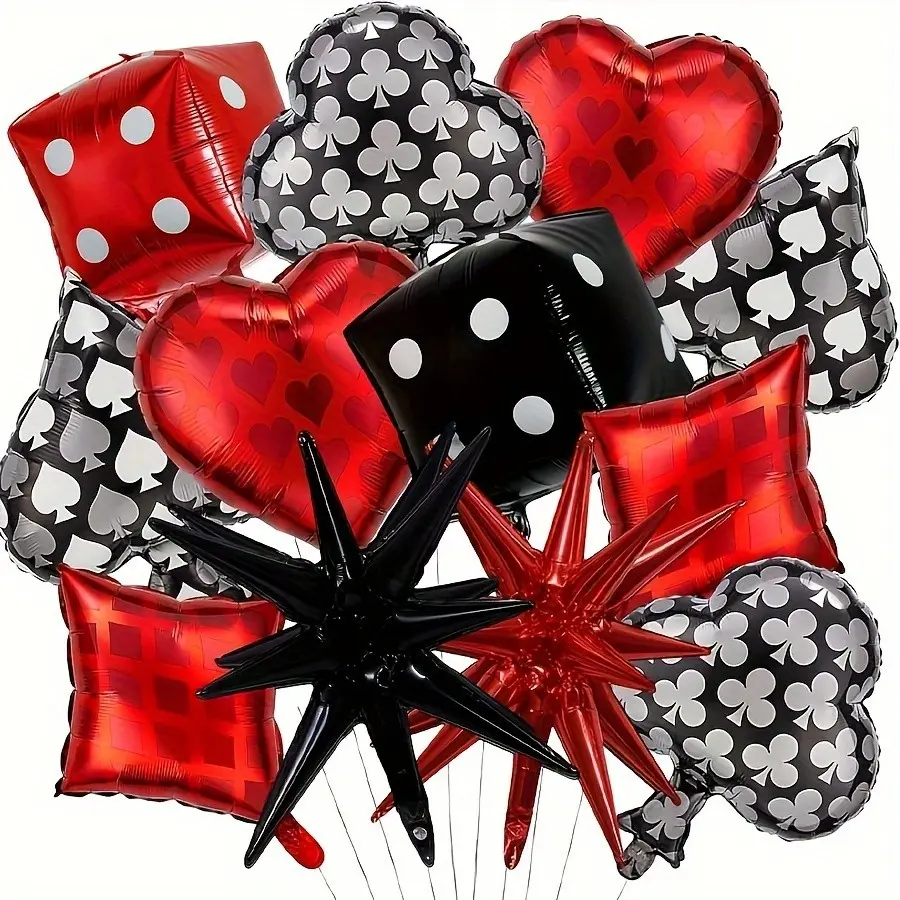 12 Pcs Dice & Poker Style Foil Balloons, Disco Balloons, Balloon Set, Perfect for Friends Gatherings, Christmas & Birthday Party Decorations, Fun Event Supplies