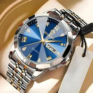 [BINBOND] 1piece Men'S Fashion Business Casual Dual Calendar Quartz Watch, Round Analog Dial, Alloy Case & Band, Battery-Powered, Non-Rechargeable Button Battery, for Christmas, Carnival, Lunar New Year,Holiday gifts, Vale