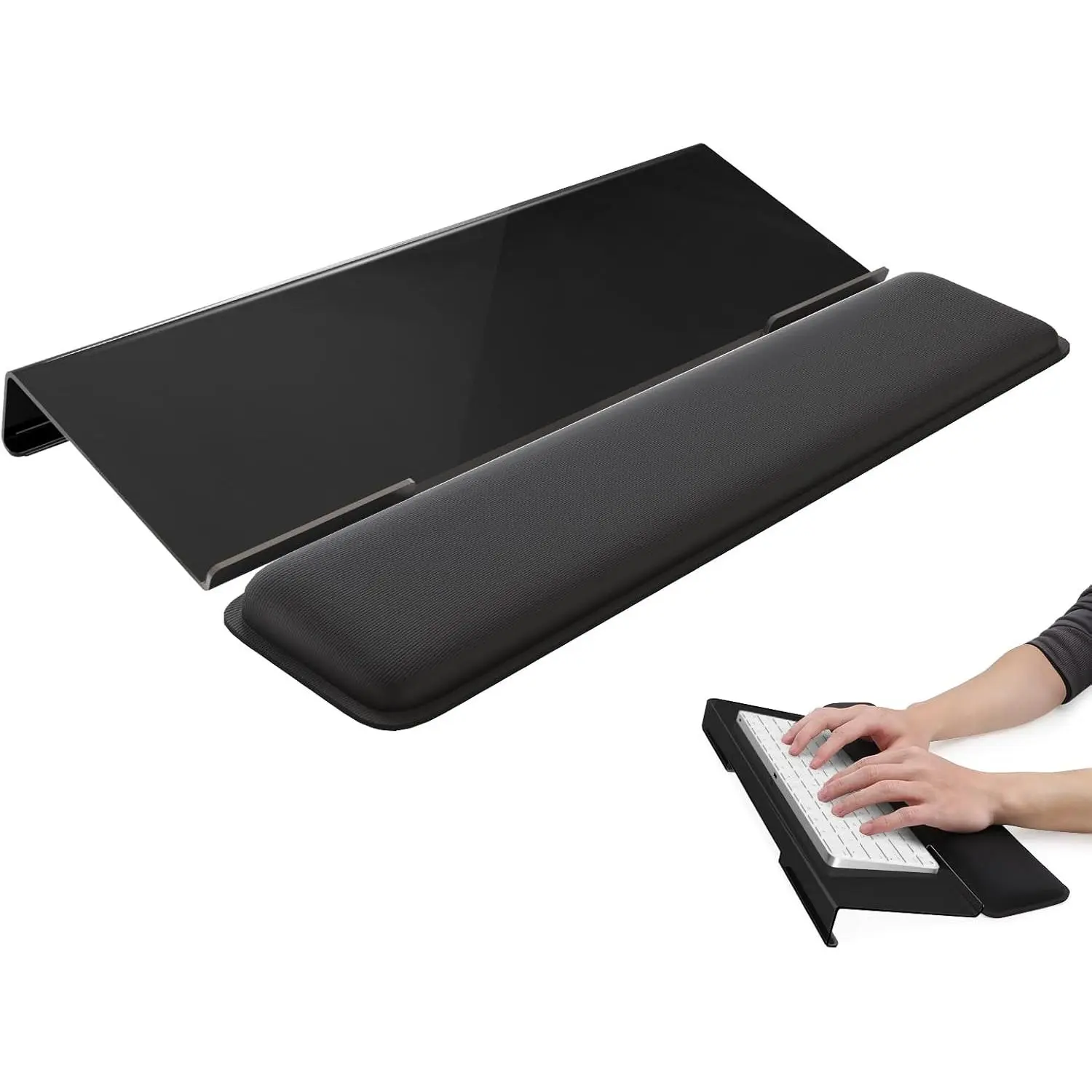 Z-CPS11 Acrylic Keyboard Riser with Sturdy Memory Foam Wrist Support - Ergonomic Design Desk Ergonomics Black Holder for Work, Office Use