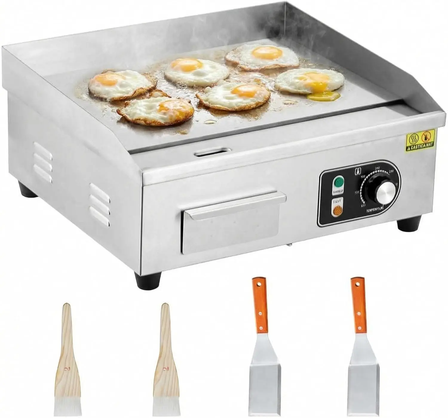 Durable Commercial Electric Griddle, 14/18/22" Stainless Steel Flat Top Grill 3000W/110V, Adjustable Temperature 122°f-572°f, Nonstick Teppanyaki Countertop for Indoor Kitchen & Restaurant Use