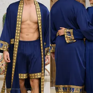 Spring New Men Robe Kimono Bathrobe Gown Baroque Style Silk Satin Sleepwear Home Clothes Loose Casual Loungewear Nightwear