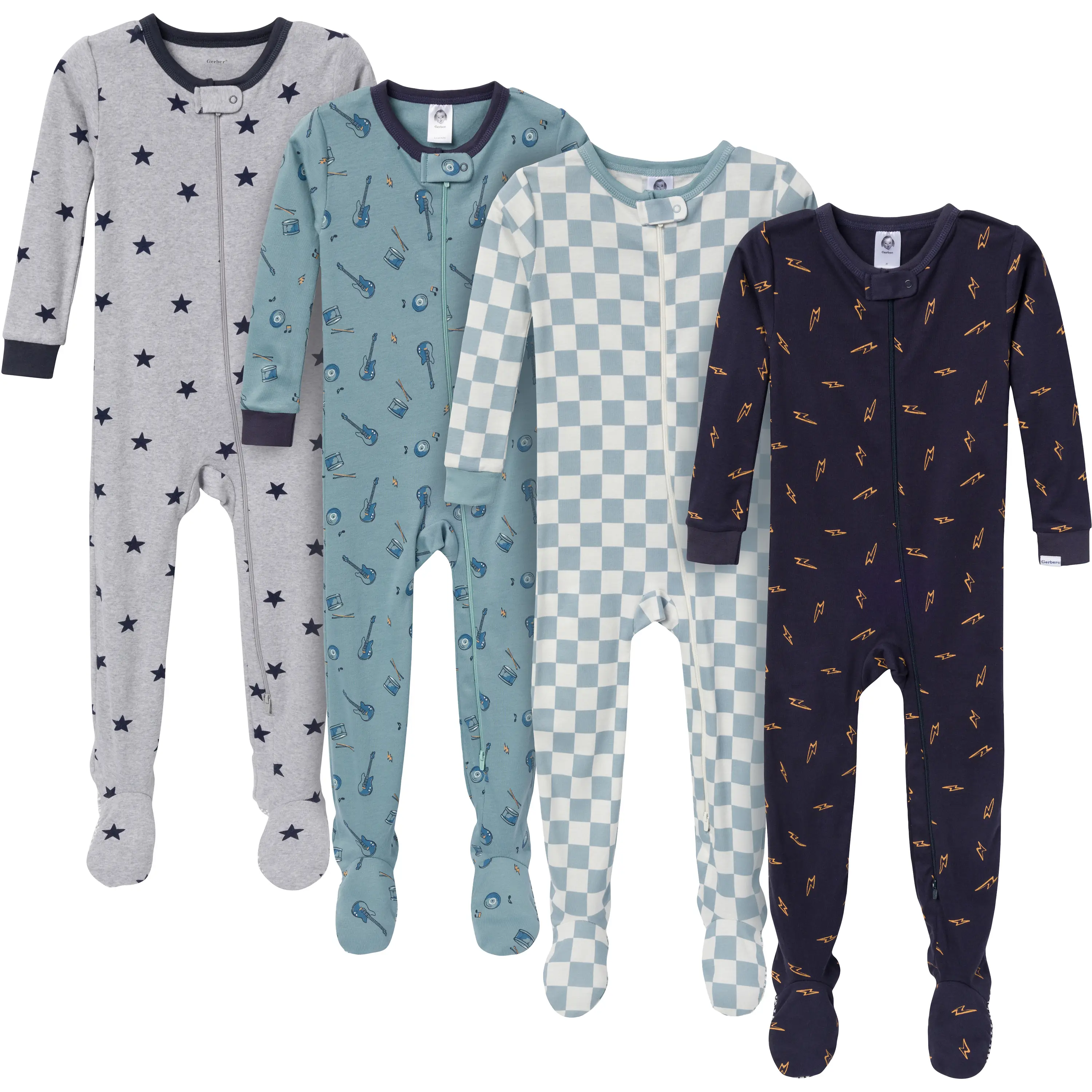 Gerber Toddler Boys' Snug Fit Footed Pajamas, 4-Pack, Guitars