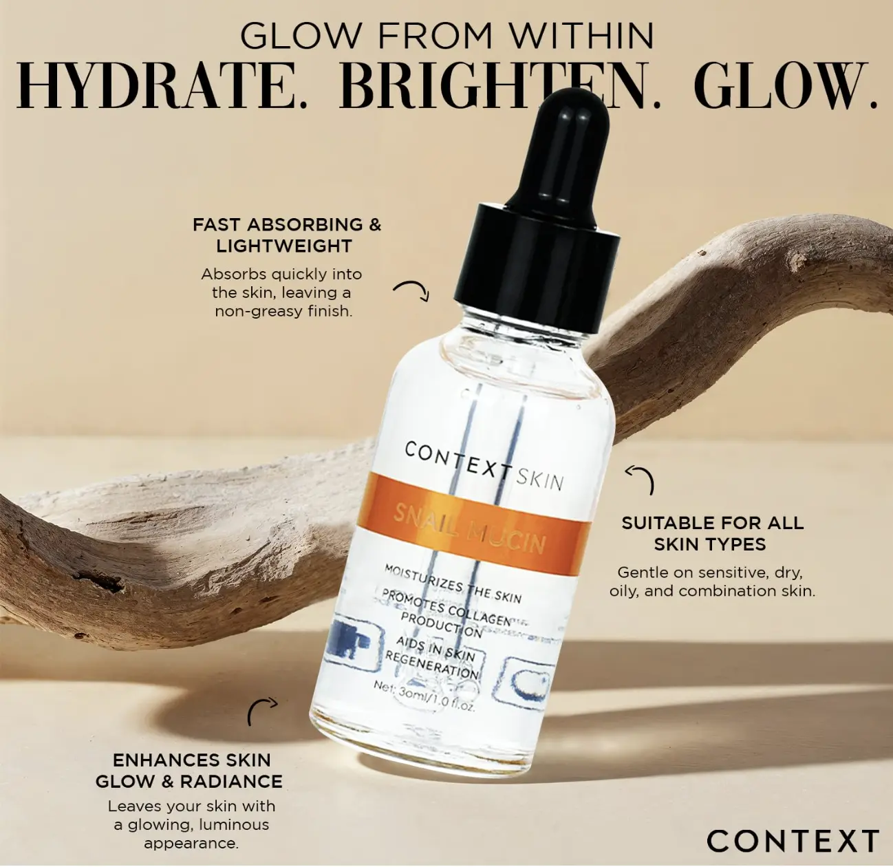 Context Skin Glass Skin Snail Collagen Face Serum - Original Formula with Serious Skin Benefits - Gentle & Elegant Formula for Radiant Complexion - 30ml