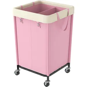 160L Rolling Laundry Hamper with Wheels, Duty Laundry Basket, Large Laundry Cart with Frame and Removable Bag, Dirty Clothes Hamper for Home, Closet, Dorm,, Pink