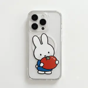 Cute Kawaii Miffy Hold Tomato MagSafe Clear Phone Case, Kawaii Transparent Shockproof Protective Cover for iPhone 11 12 13 14 15 16 17 Plus Pro Max Series, Samsung S22 S23 S24 S25 S26 Ultra