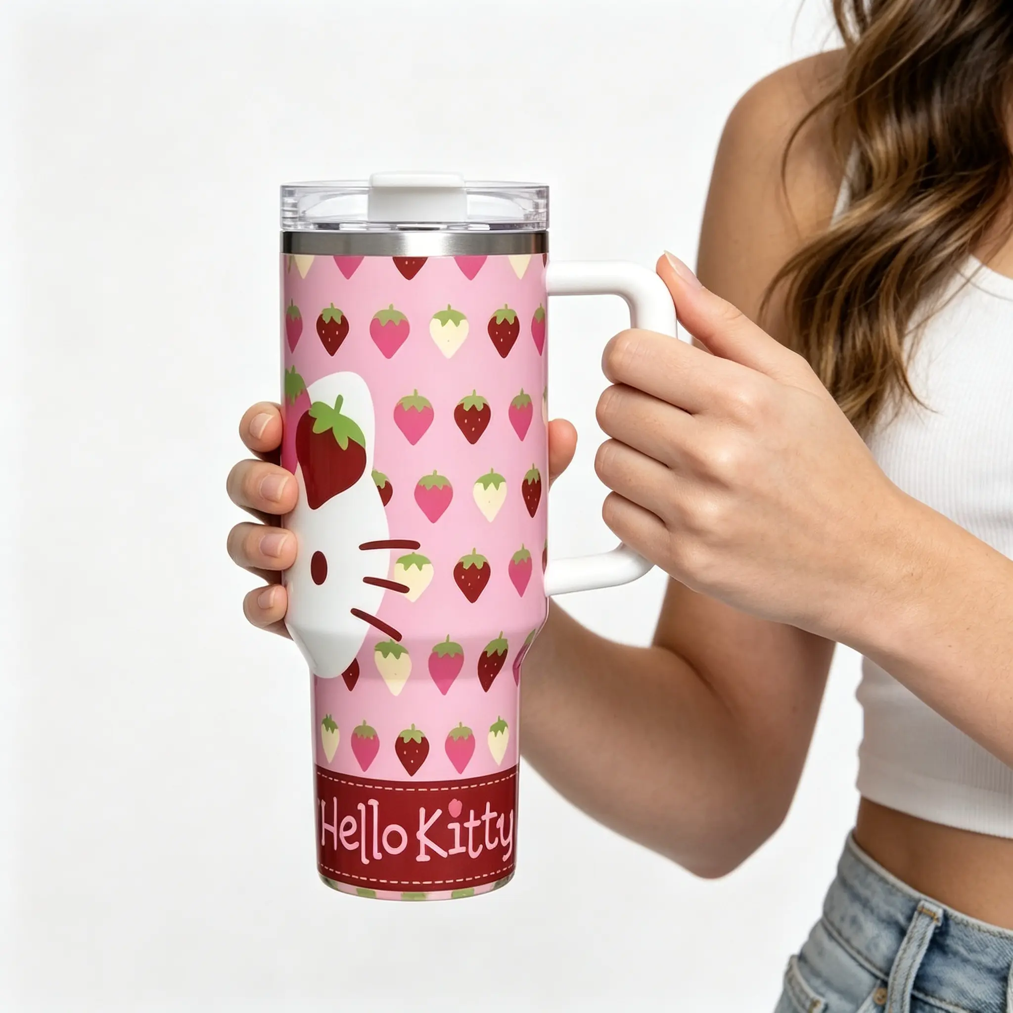 Sanrio Hello Kitty 40oz Pink Insulated Car Cold Drink Tumbler Kawaii Travel Mug