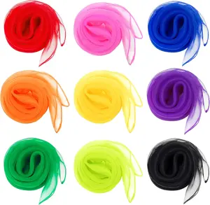 9 Pcs Chiffon Scarf, 27.6 Inch Square Solid Color Bandana Handkerchief Ribbon Scarves for Women Girls