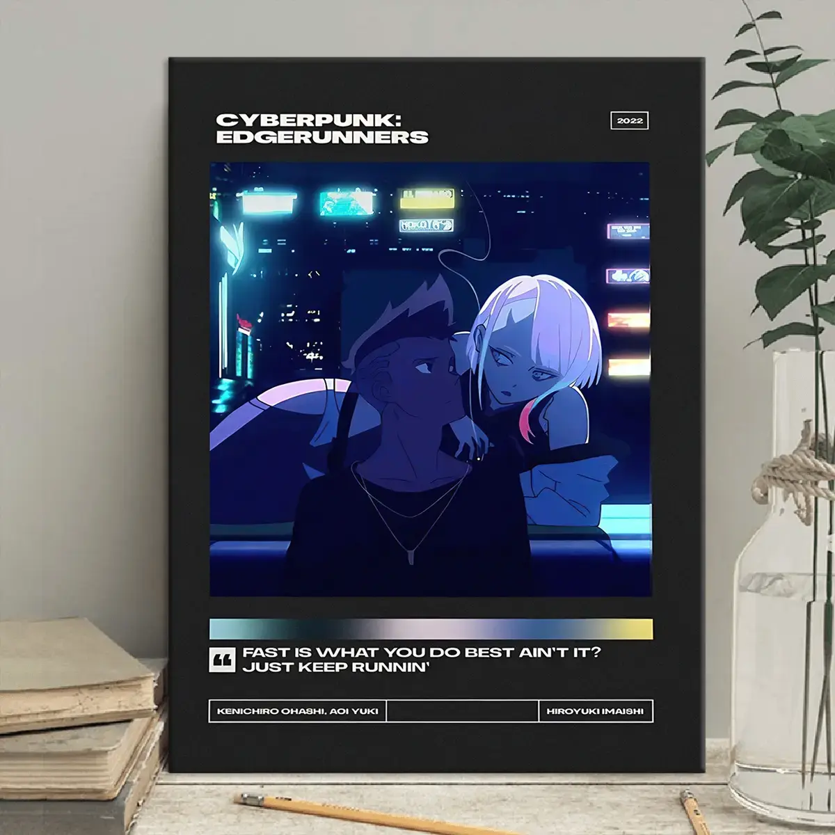 1 Count Wooden Framed Canvas, Cyberpunk Edge Runner high-end poster, minimalist retro art print, ideal for game enthusiasts, retro movie wall art, Modern Art, Hallway Office Mural, Home Poster, Ideal Gift, High Definition, Waterproof Art Decor