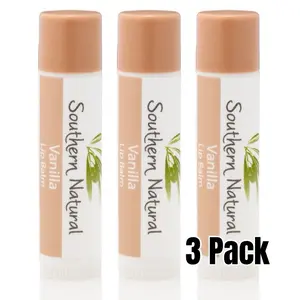 Southern Natural Vanilla Lip Balm 3 Pack - Skincare, Comfort Sunflower Oil Beeswax Shea and Cocoa Butter Moisturizing Chapstick