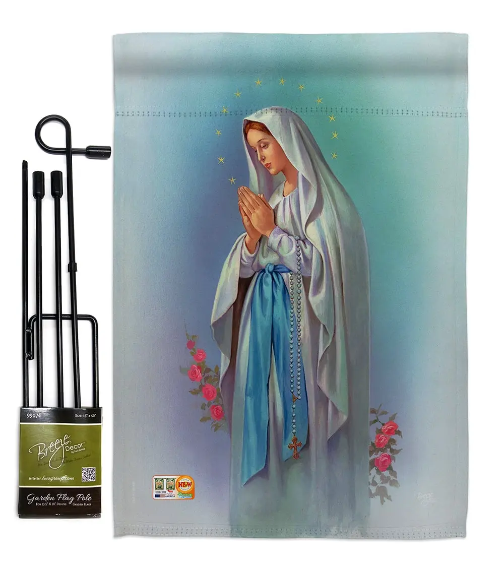 Breeze Decor BD-FR-GS-103050-IP-BO-D-US15-AL 13 x 18.5 in. Our Lady of Grace Inspirational Faith & Religious Impressions Decorative Vertical Double Sided Garden Flag Set with Banner Pole