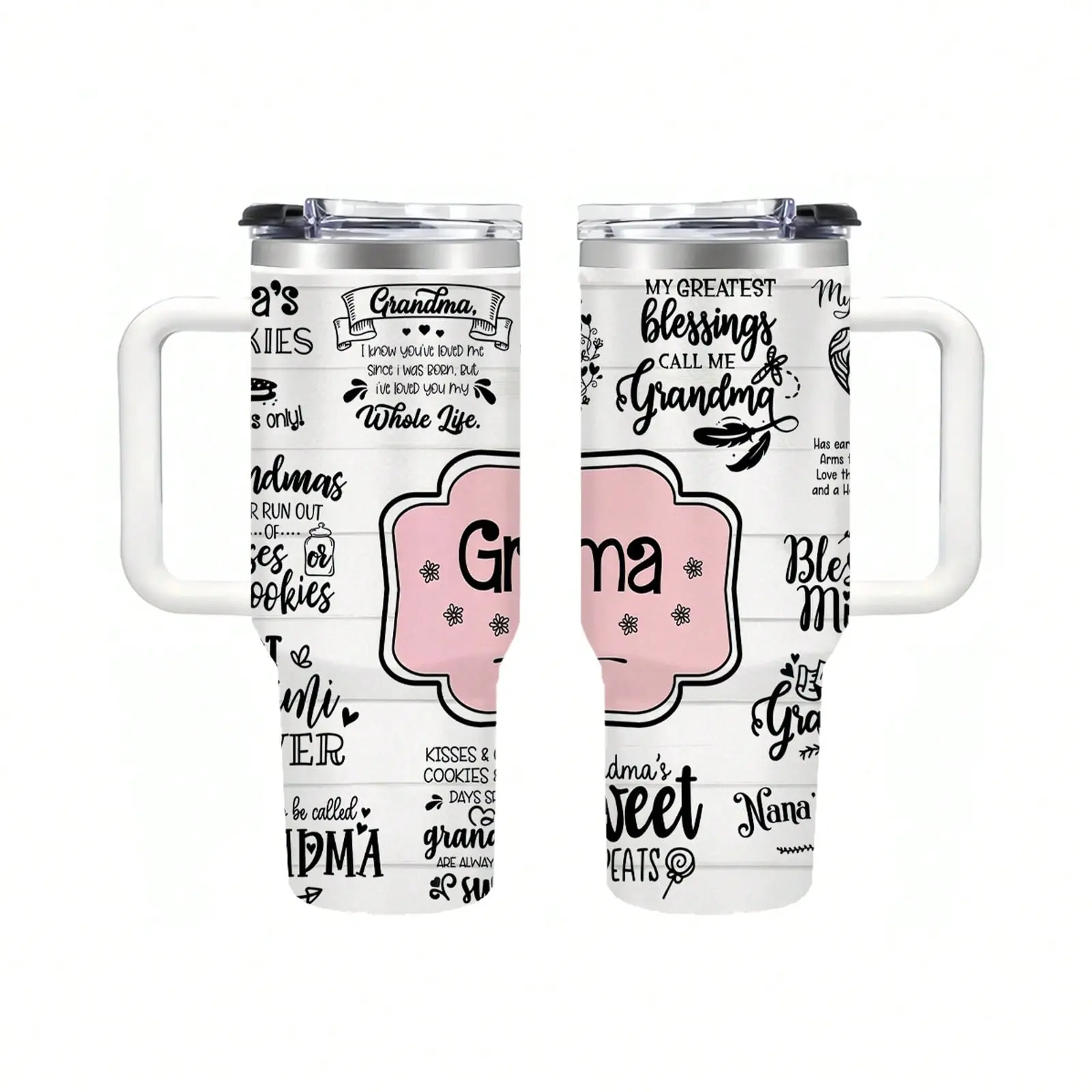 Grandma Themed Stainless Steel Vacuum Flask - 40oz/1,000-2,000 ml Stylish Modern Mug, Double Wall Insulated Coffee Tumbler, Portable Leak-Proof Travel Bottle with Handle & Straw Lid, 7-12 Hrs Temp Retention, Father’s Day Kitchenware Gift, 7-12 Hours
