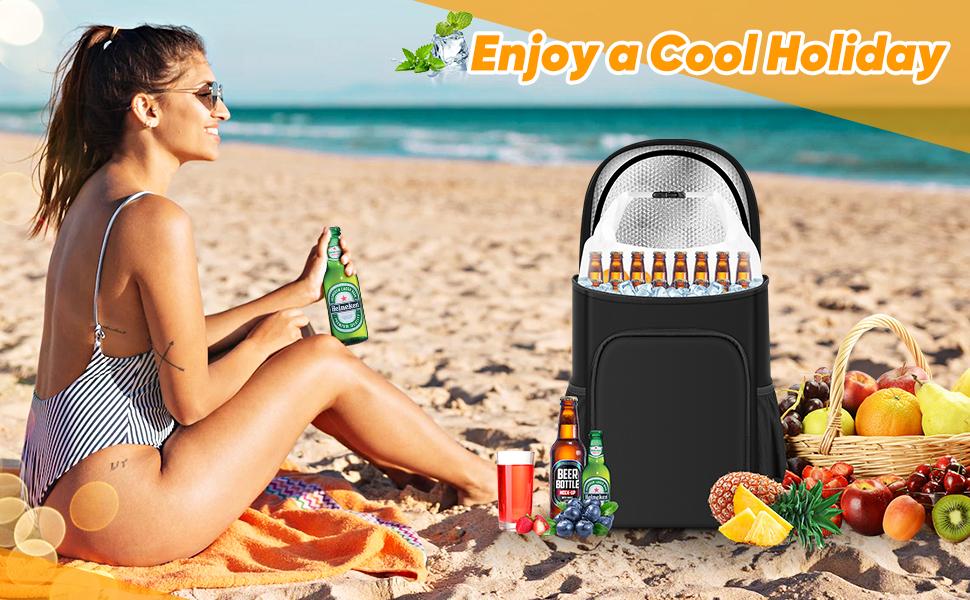 AUSQI Cooler Backpack 33 Cans Backpack Cooler Leakproof Insulated Soft Cooler Bag Beach Camping Coolers,Ice Chest Backpack Lightweight Travel Cooler Lunch Backpack