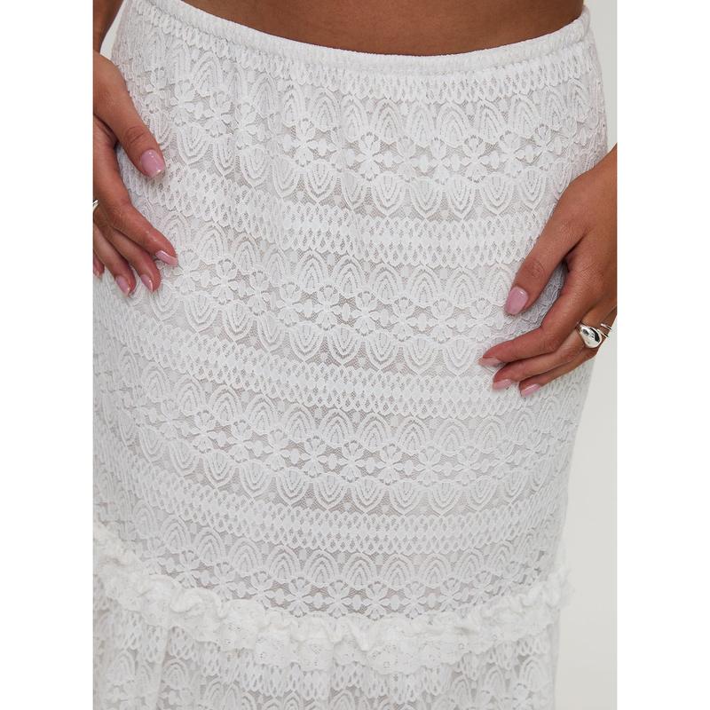 Buttacupe Lace Maxi Skirt White
