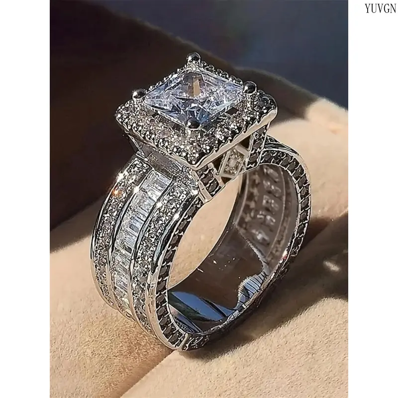 Women's Elegant Rhinestone Geometric Ring - Sparkling Statement Jewelry, Exquisite Bridal Accessory, Perfect Gift for Daily Party Wear, summerwins rings,summerwins
