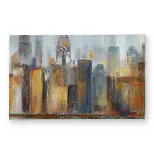 212 MAIN Polyester Loop Door Mat, 21x34 in Architecture Art Cityscape with Chrysler Building, Indoor-Outdoor Textile Floor Mat