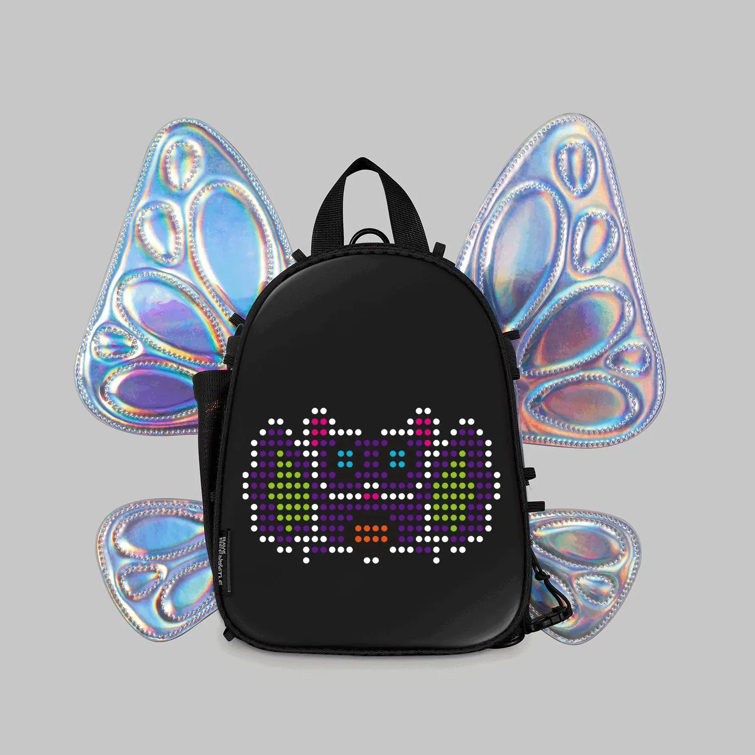 RaveBeetle FLOWt LED Festival Hydration Pack – Swappable Wing Rave Backpack with 8oz Soft Water Bottle & Light Accessory (Holographic Silver)