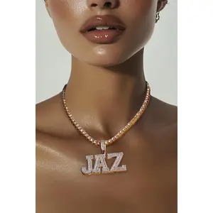 Blue Gold Icy Custom Name Necklace with Simulated Diamonds Durable Solid Design for All Skin Types Handcrafted with Special System