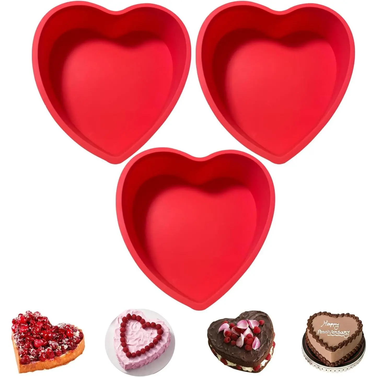 3pcs 6-Inch Heart-Shaped Non-Stick Silicone Cake Pans - Quick Release, Easy to Clean Heart Molds for Baking, Party Supplies