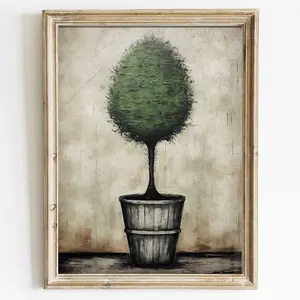 Vintage Botanical Wall Art, Tree Art Print, Plant Painting, Tree in a Pot, Rustic Home Decor, Topiary Art, Potted Tree Art, Unframed | 5 size, 8x12 to 27x40 inch