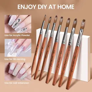 KADS Acrylic Nail Brush Crimped Kolinsky Sable UV Nail Art Gel Extension Brush Manicure Brush Flat Round Red Wood Nail Brush