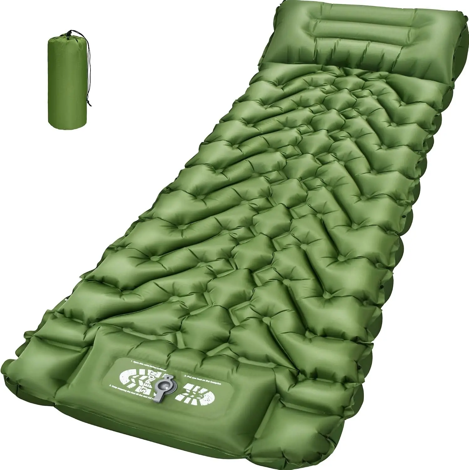 Camping Sleeping Pad, Backpacking Sleeping Pad with Built-in Pillow and Foot Pump, 4in Thick Compact Inflatable Camping Air Mattress for Hiking Tent Road Trip Car Camp Travel Gear