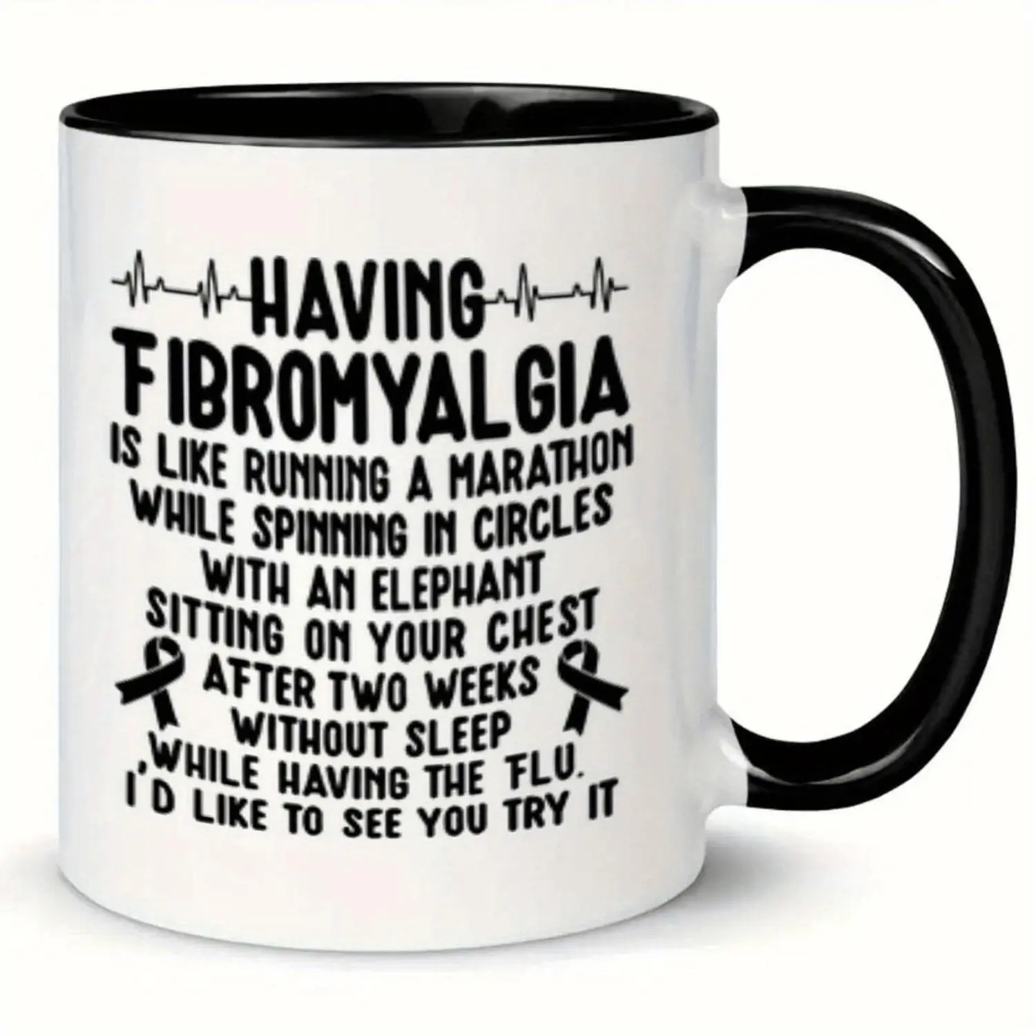1pc, Having, Fibromyalgia, Text Coffee Mug, 11Oz Ceramic Coffee Cups, Water Cups, Summer Winter Drinkware, Birthday Gifts, Holiday Gifts