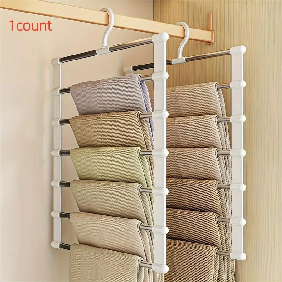Foldable Pants Organizing Hanger, Hanging Multi-Layer Stainless Steel Clothing Rack, Durable & Space-Saving Design, Pants Hangers, Ideal for Home Organization, Home Organizer, Organiser, Space Saver Hangers