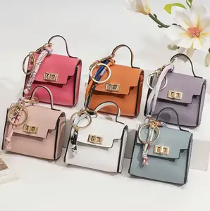 Mini Square Bag Pendant Keychain - High Quality Leather with Colorful Strap, Cute Car Keychain & Bag summervibes