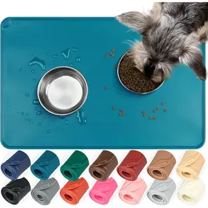 Flexmat   Mat   Tray for  and Water & Indoor Cats,   Grippy with Raised Edges Lip, S, Deep Blue