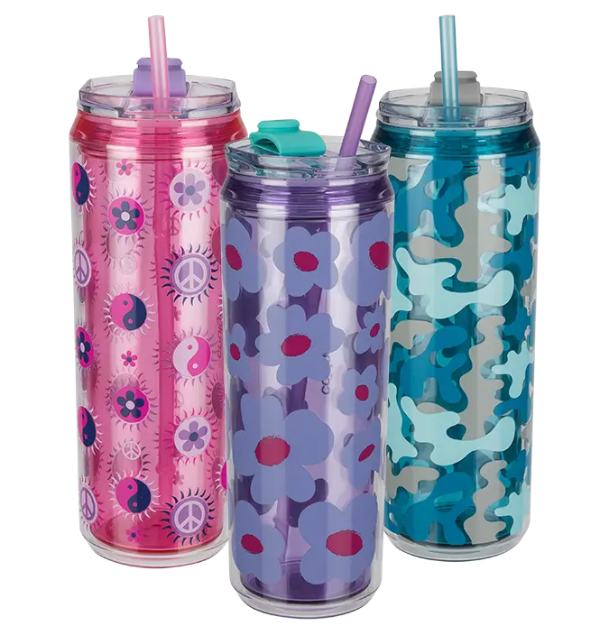 COOL GEAR 3-Pack 22 oz Modern Tumbler with Reusable Straw | Dishwasher Safe, Cup Holder Friendly, Spillproof, Double-Wall Insulated | Printed Pack