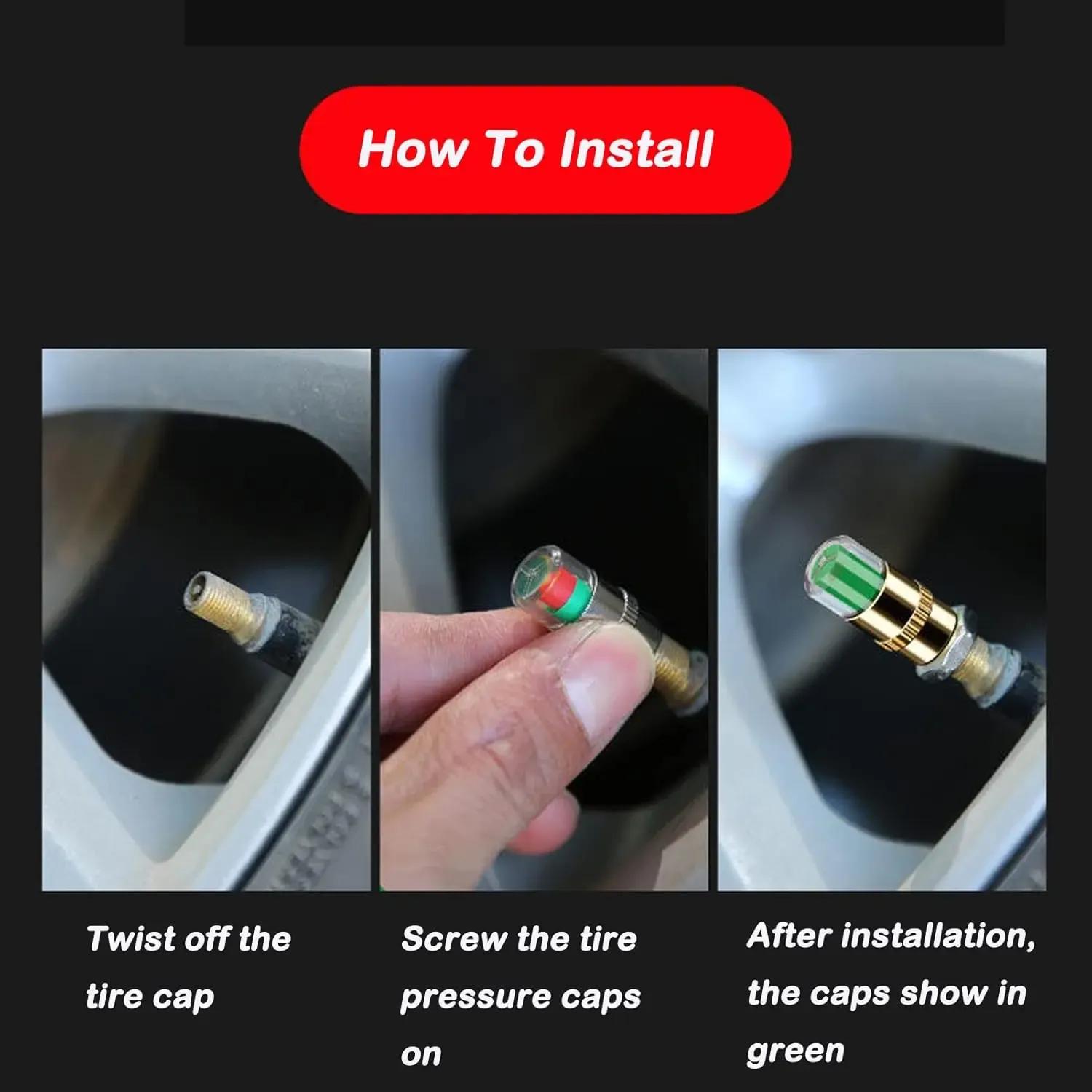 [8 Counts] Automobile Wireless Tire Pressure Cap Valve Tire Pressure Gauge Monitor External Tire Cap Vacuum Pressure Detection Warning Cap