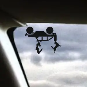 Girl and dog falling from 4 door suv decal - windshield Easter egg for Jeep Wrangler