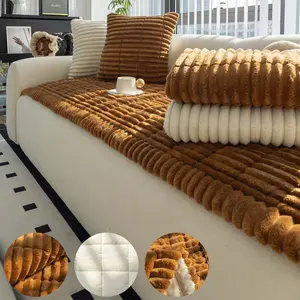 Pet-Friendly Thick Plush Sofa Cover 1PC, Soft Ribbed Couch Seat Pad, Extra Thick Non-Slip Sofa Protector, Machine Washable Cozy Couch Cover, Sofa Slipcover for Sectional Loveseat 3 Seater Living Room