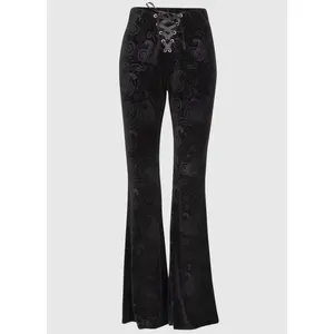 Burnout Velvet Bell Bottoms 70s Palazzo Wide Leg Flare Pants Black Fit