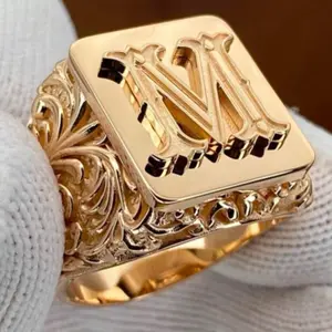 Men’s Gold Copper "M"  Ring – Simple, Elegant & Perfect for Business Style